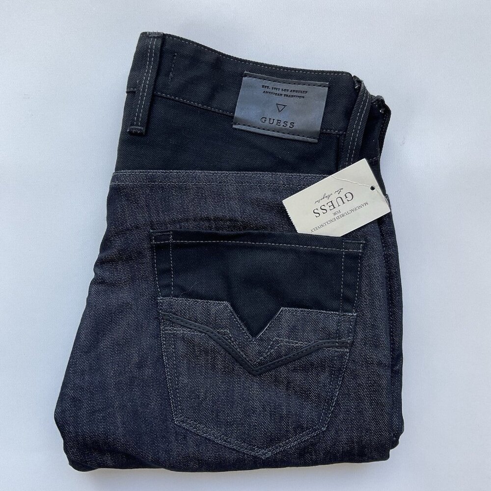 Guess Men's Slim Tapered Jeans In Smokescreen Wash Knee Paneled Size 28
